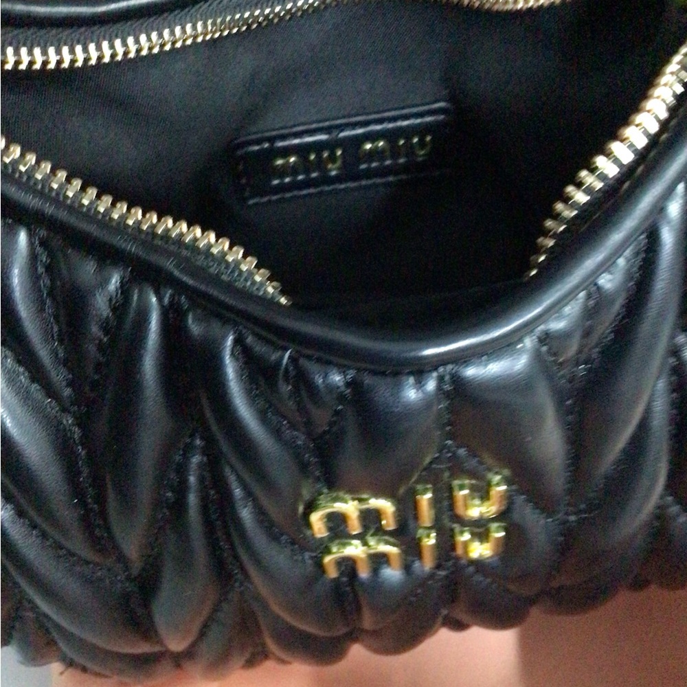 Miu Miu Black Matelassé Leather Hobo Bag with Crossbody Strap - Picture 5 of 8
